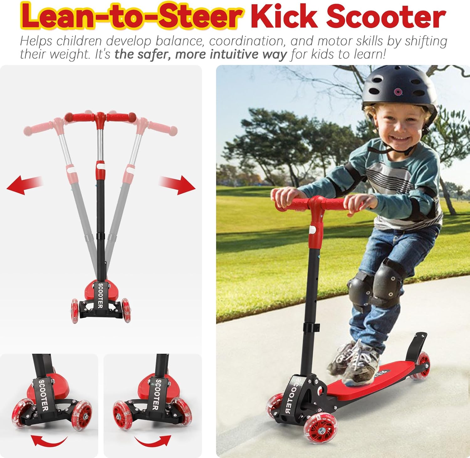 Scooter for Kids 3-12, Kid Scooters with Extra-Wide Deck, 165 lbs Capacity, 3 Wheel Kick Scooter with Lean to Steer, Height Adjustable Handlebar, Light Up Wheels for Stable Smooth Riding, Child Gift - Image 3