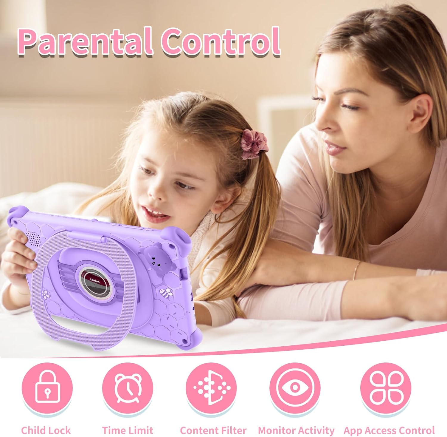Kids Tablet 7 inch Tablet for Kids 32GB Toddler Tablets with Case Android Kids Learning Tablets with WiFi Youtube Parental Control, Bluetooth, Preinstalled Educational Contents for Girls Boys, Purple - Image 3