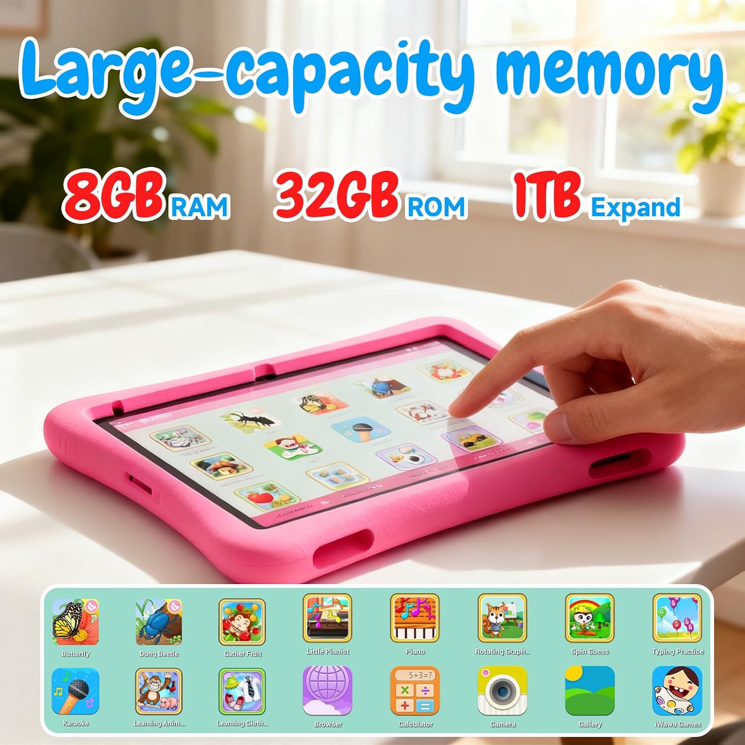 ZZB Kids Tablet 10 Inch, Android 15.0, 8GB (3+5 Extended) RAM, 32GB ROM (Expandable to 1TB), Dual Camera, 6000mAh, Preloaded with Kid-Friendly Apps, Tablet with Case,Android Tablets for Kids (Pink) - Image 3