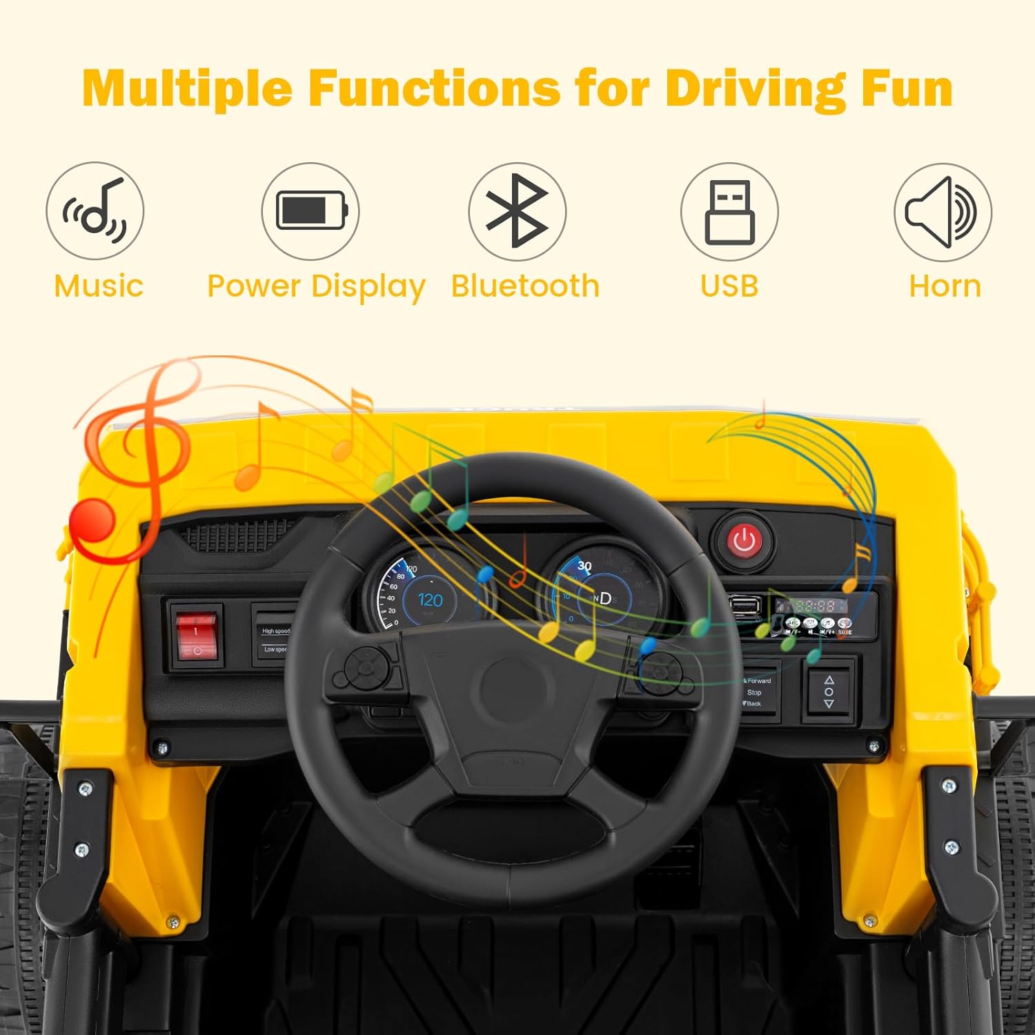OLAKIDS Ride on Dump Truck, 12V Kids Electric Car Ride on Construction Vehicles with Remote Control, Electric Dump Bed, Shovel, Soft Start, Music, Bluetooth, Ride on Toys for Girls Boys - Image 4