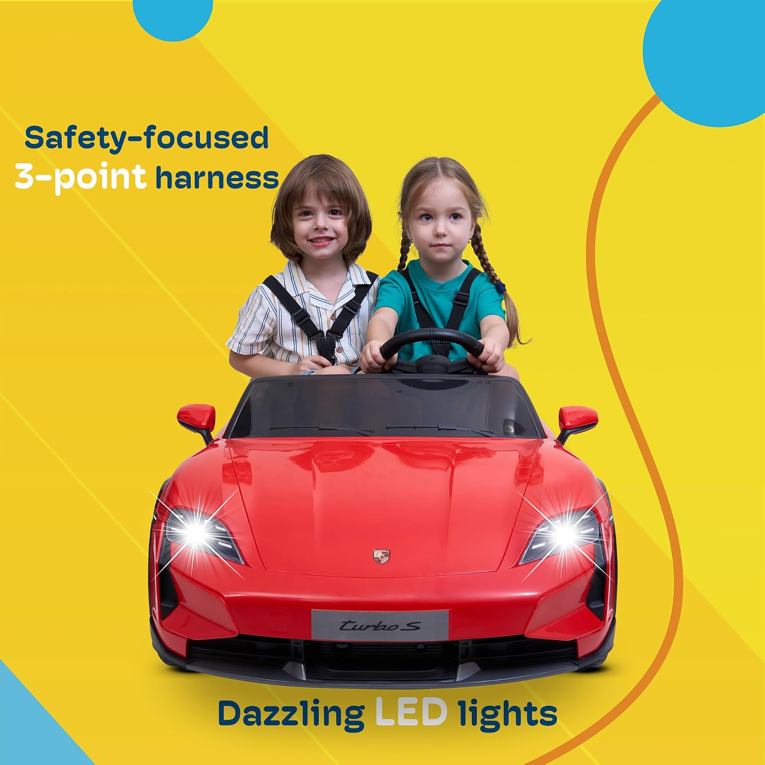 Kidzone 2 Seater Ride on Car for Kids Ages 37-96 Months, 12V Battery Powered Electric Sports Car Toy with Parent Remote Control, LED Headlights, FM & Bluetooth, Dual Driving Modes, Pink - Image 3