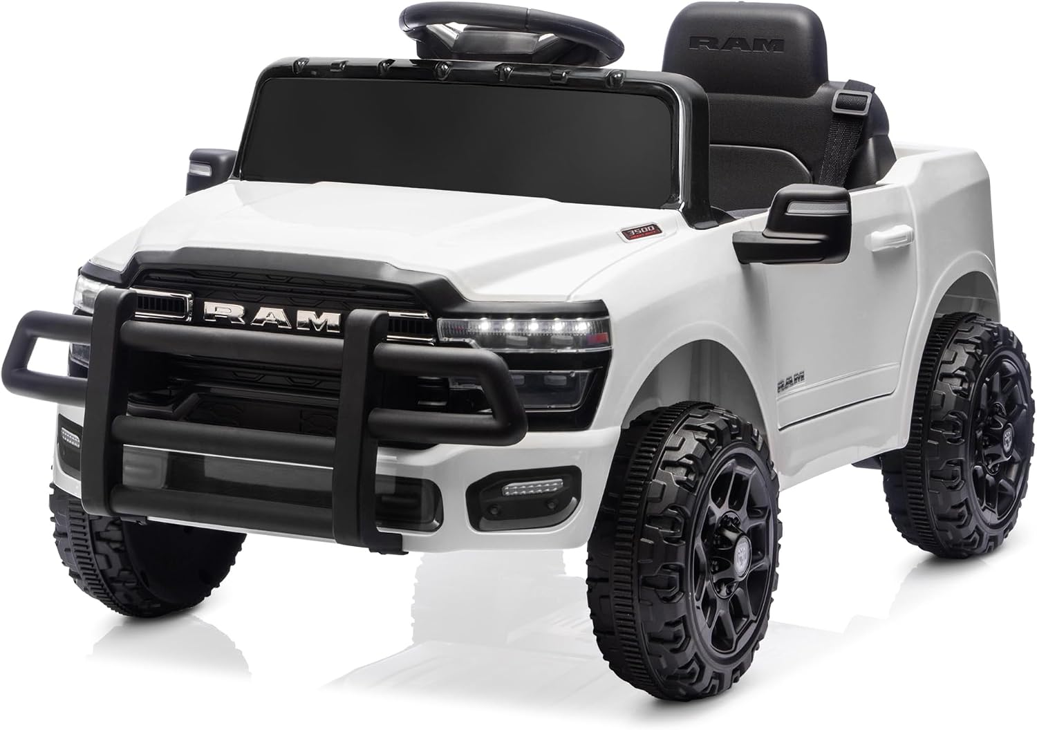Kidzone Licensed Ram 3500 12V Ride on Truck, Powered Ride-on Car with 2.4G Remote Control & Manual Modes, Electric Toy Vehicle for Kids with Bluetooth, LED Lights, Spring Suspension, White
