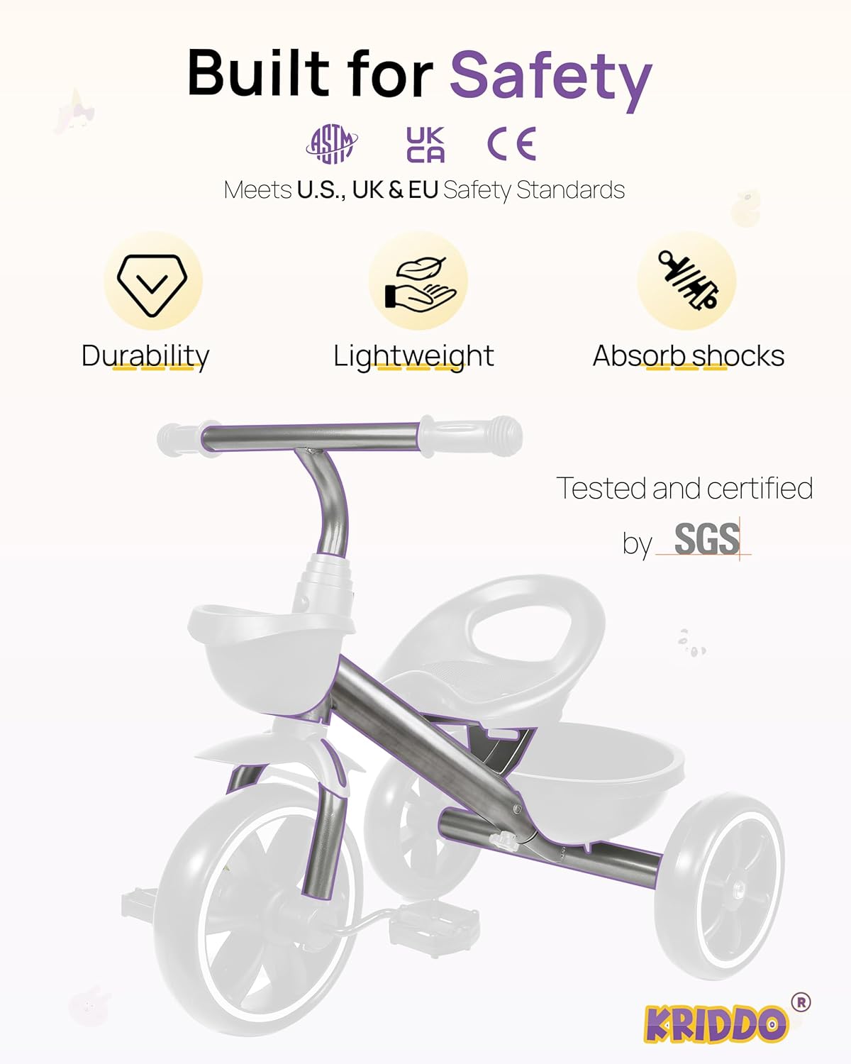 KRIDDO Kids Tricycles Age 24 Month to 4 Years, Trike for 2.5 to 5 Year Old, Gift Tricycles for 2-4 Year Olds, Trikes for Toddlers, Red - Image 4