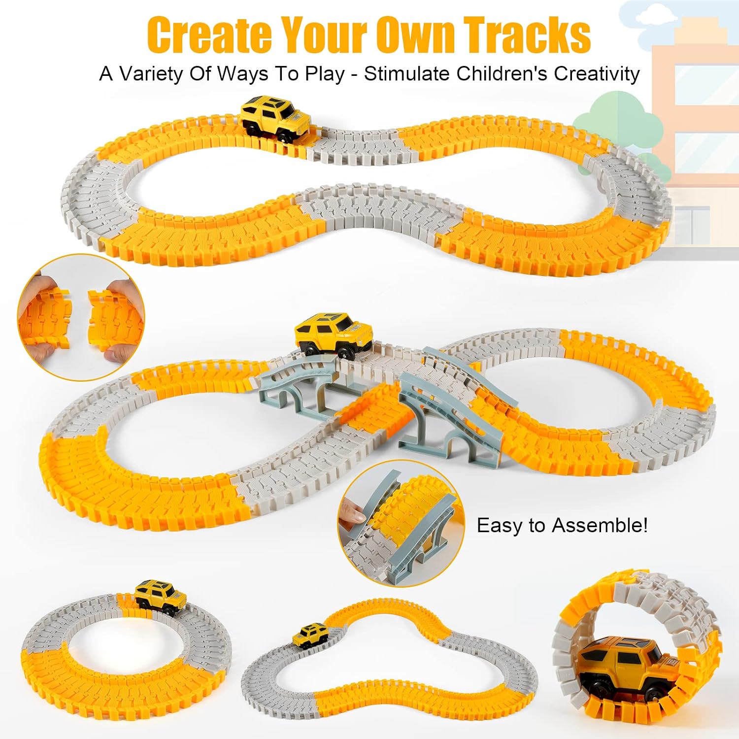 260 PCS Construction Race Tracks for Kids Toys, 2 Racing Cars, 4 Construction Cars, 1 Map & Flexible DIY Track Set, Engineering Toys for 3 4 5 6 Year Old Boys Girls - Image 3