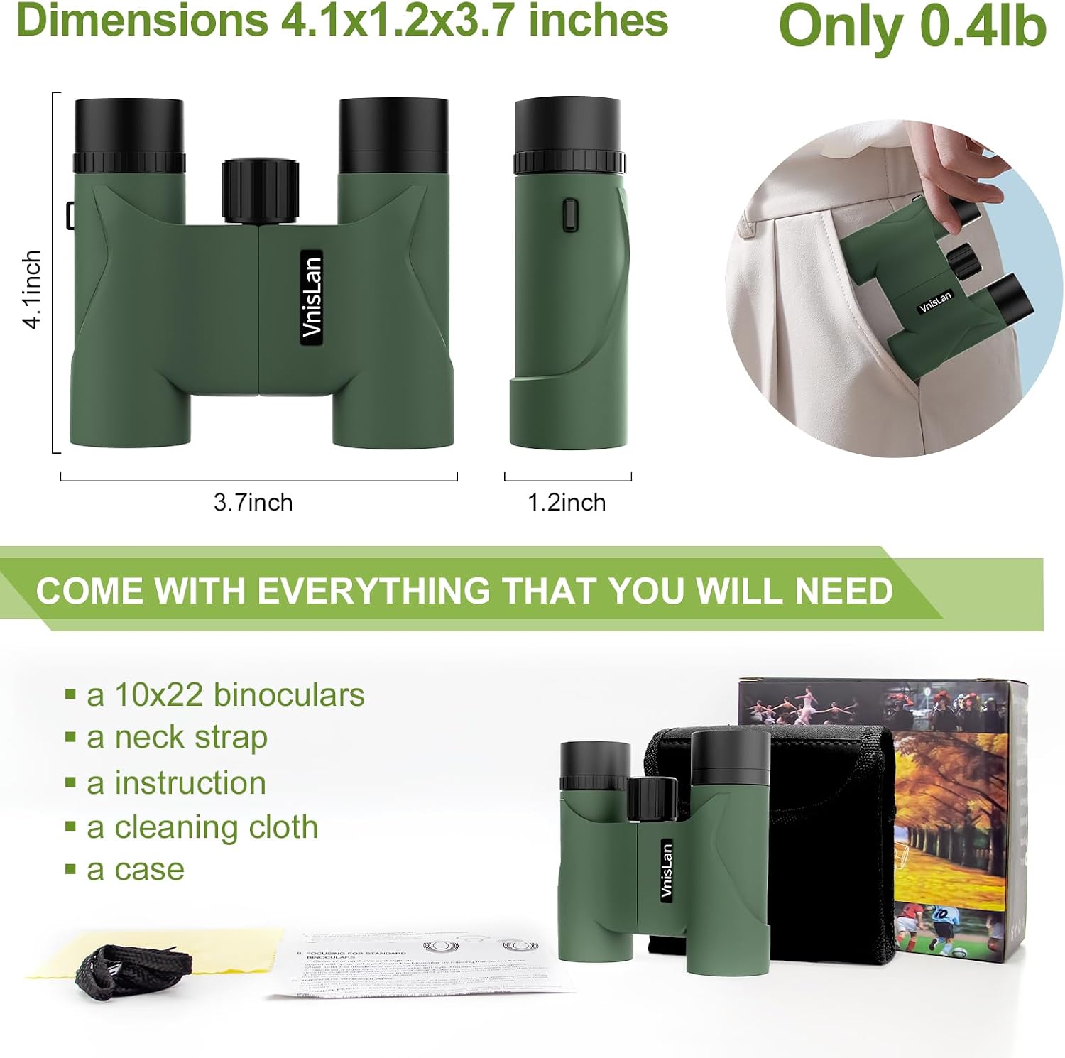 10x22 Compact Binoculars for Adults and Kids, Lightweight Pocket Binocular with 10mm Large Eyepiece & BAK4 Prism, Low Light Vision for Bird Watching, Travel, Hunting - Image 5