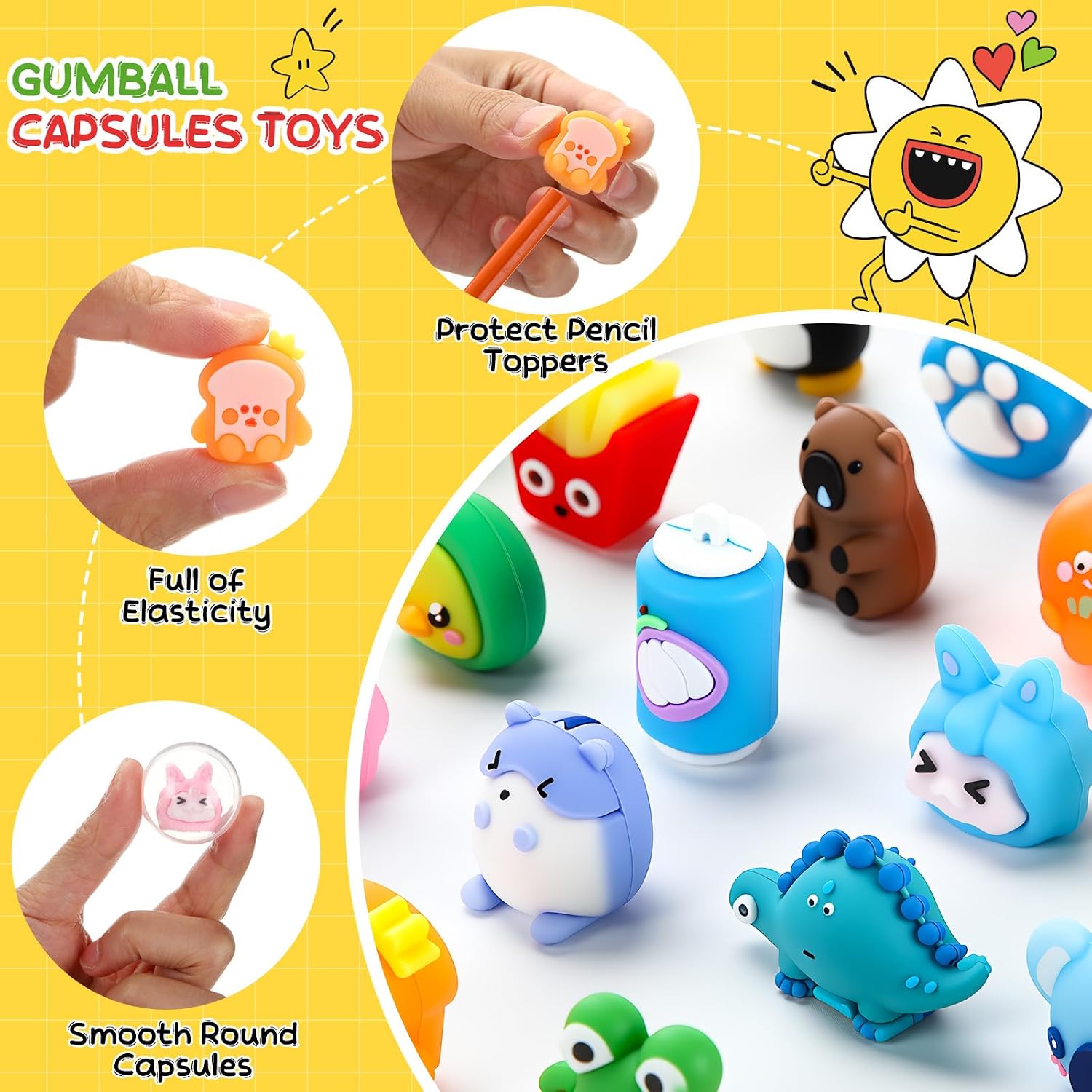 Civaner 100 Pcs Gumball Capsules Toys Clear Vending Machine Capsules with Cute Cartoon Toys Mini Round Capsule Gift for Kindergarten Xmas Easter Basket Stuffers Claw Machine Prizes Classroom Prizes - Image 3