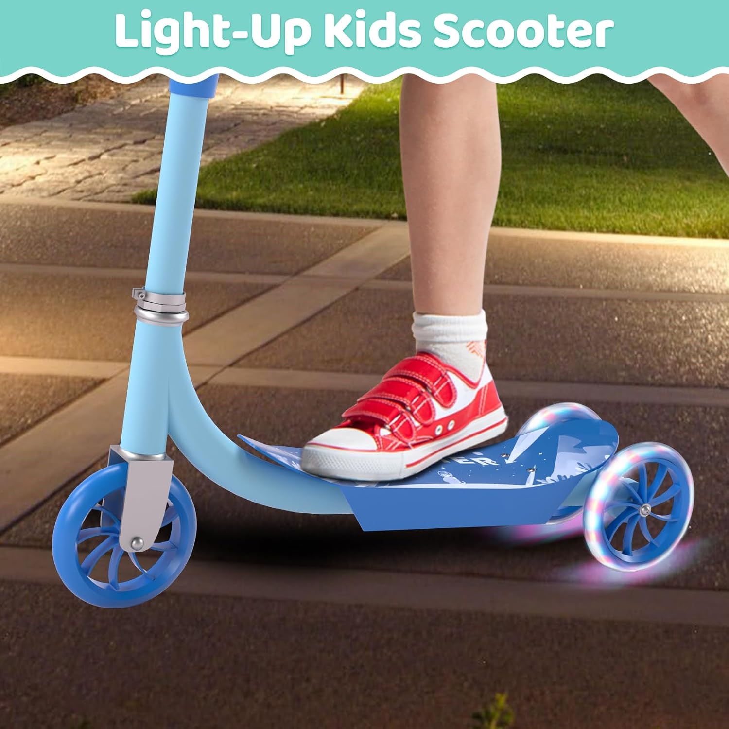 Kick Scooters for Kids 3-5 5-7 Years Age - Handlebars Safe-First Steer,Anti-Slip Deck,Height Adjustable Three Wheeled LED Lighted Up Toddler Scooter for Boy & Girl, Indoor Outdoor Kid Child Toy Gift - Image 6