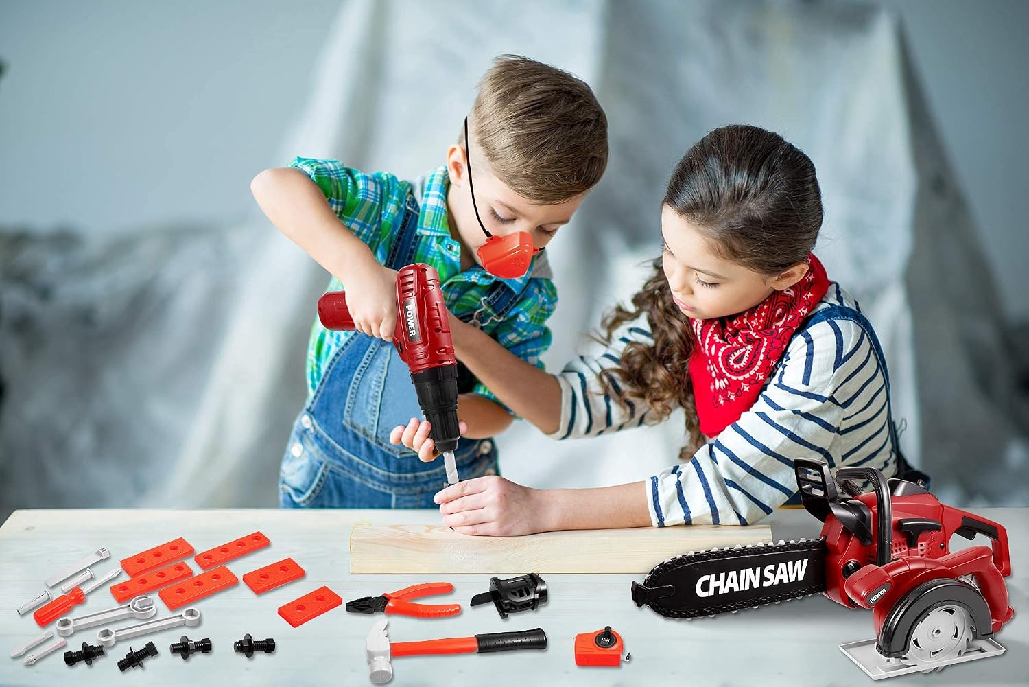 Vextronic Kids Tool Set 36 PCS with Toy Chainsaw Electronic Toy Drill with Sound and Light, Pretend Play Kids Tool Box Construction Toy, Great Toy Tool Set for Toddlers Boys Girls Ages 3+ - Image 7