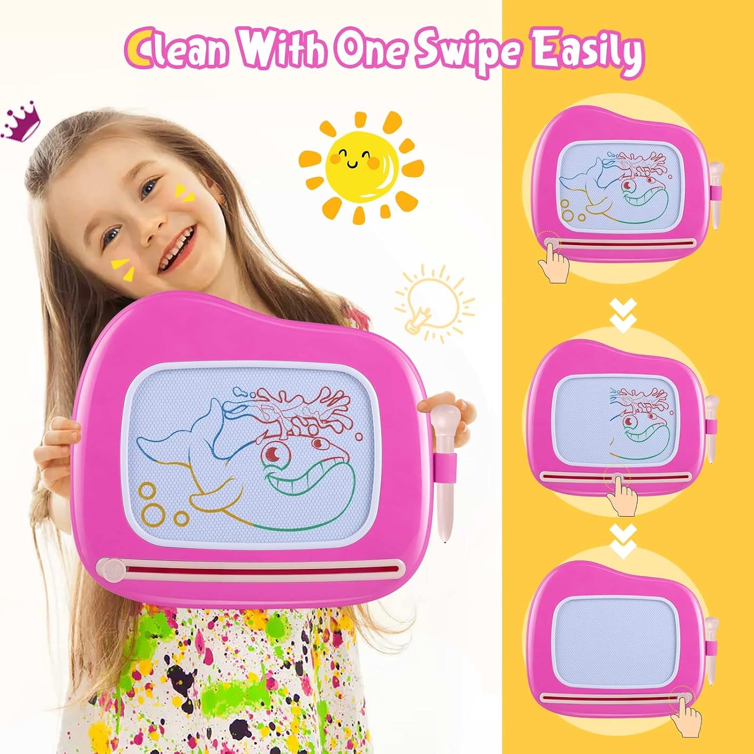 Smasiagon Magnetic Drawing Board for Toddlers: Erasable Doodle Board for Home, Travel & Preschool | Fun & Educational Toy for Baby Girls Boys(Ages 1-3) (Rose) - Image 4