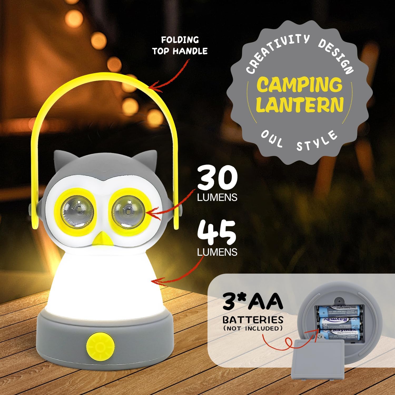 Portable LED Camping Lantern, Head Lamp Kit, Lightweight Battery Powered LED Flashlight for Indoor Outdoor, Kids Camping Gear Gift for Children's Day, Birthday, Easter, Adventure(Owl Set) - Image 3