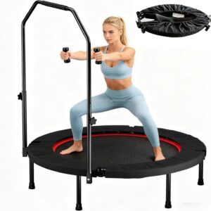 Trampoline, Portable Foldable Trampoline in-Home Mini Rebounder with Adjustable Handle, Exercise Trampoline for Adults, 40″ Max Load 330lbs
