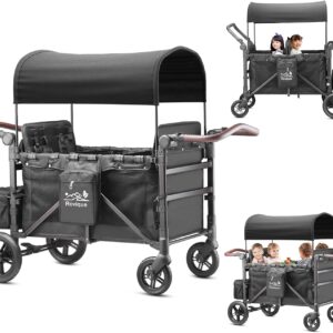 Rovique Wagon Stroller 4 Seater – Includes Adjustable Canopy,Convertible Seats, Snack Tray, Parent Organizer, 5-Point Harness, Push/Pull Adjustable Handle