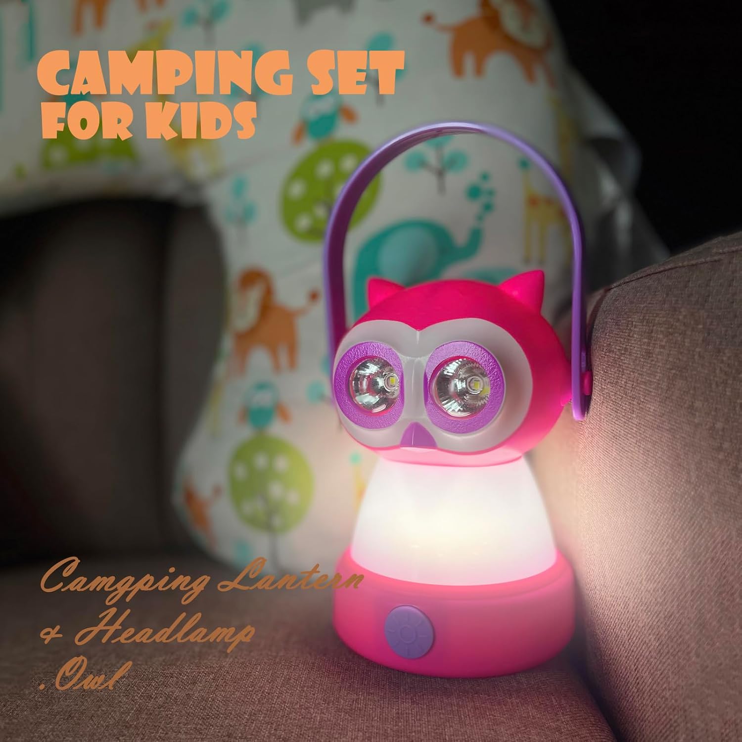 Kids Owl Lantern & Headlamp Set, 2-in-1 360° LED Camping Night Light, Battery Powered 3×AA, Child-Safe ABS, Portable Adventure Toy & Bedroom Night-Light (Pink Owl Lantern-Headlmp) - Image 3