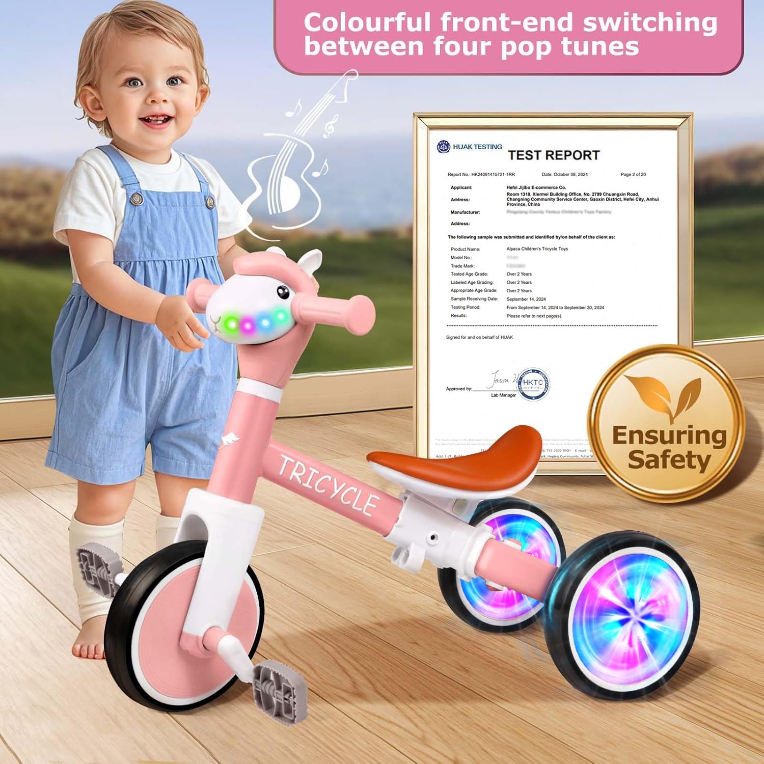 Toddler Balance Bike with Light Wheels & Music Front, Tricycle for Toddlers 1-5 Year Olds, Toddler Tricycle for Boys Girls, Kids Bicycle Birthday Gifts for Kids (Flash Wheel Pink) - Image 5