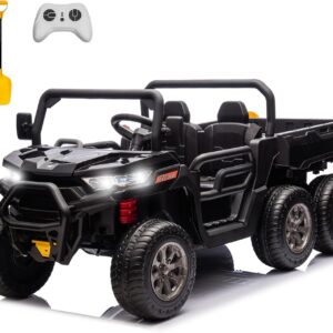 sopbost 2 Seater 24V Kids Ride On Truck with Electric Dump Bed, 4WD Battery Powered Ride On Car with Remote Control, Music Play, EVA Tires Wheels, Extra Shovel, Black