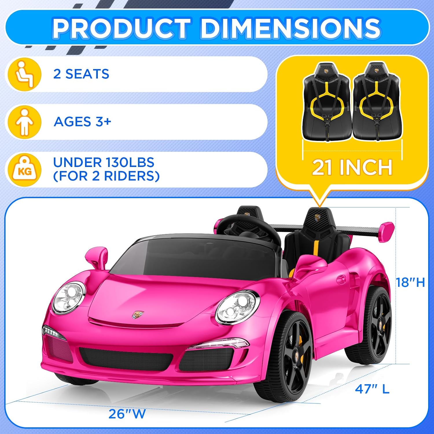 24V Kids Ride on Car for Big Kids, 2 Seaters RUF Licensed Sports Car, 4WD Kids Electric Car, Ride on Toys, Remote Control, Features Music, Story, Wireless Connection, Ideal Present for Kids - Image 5