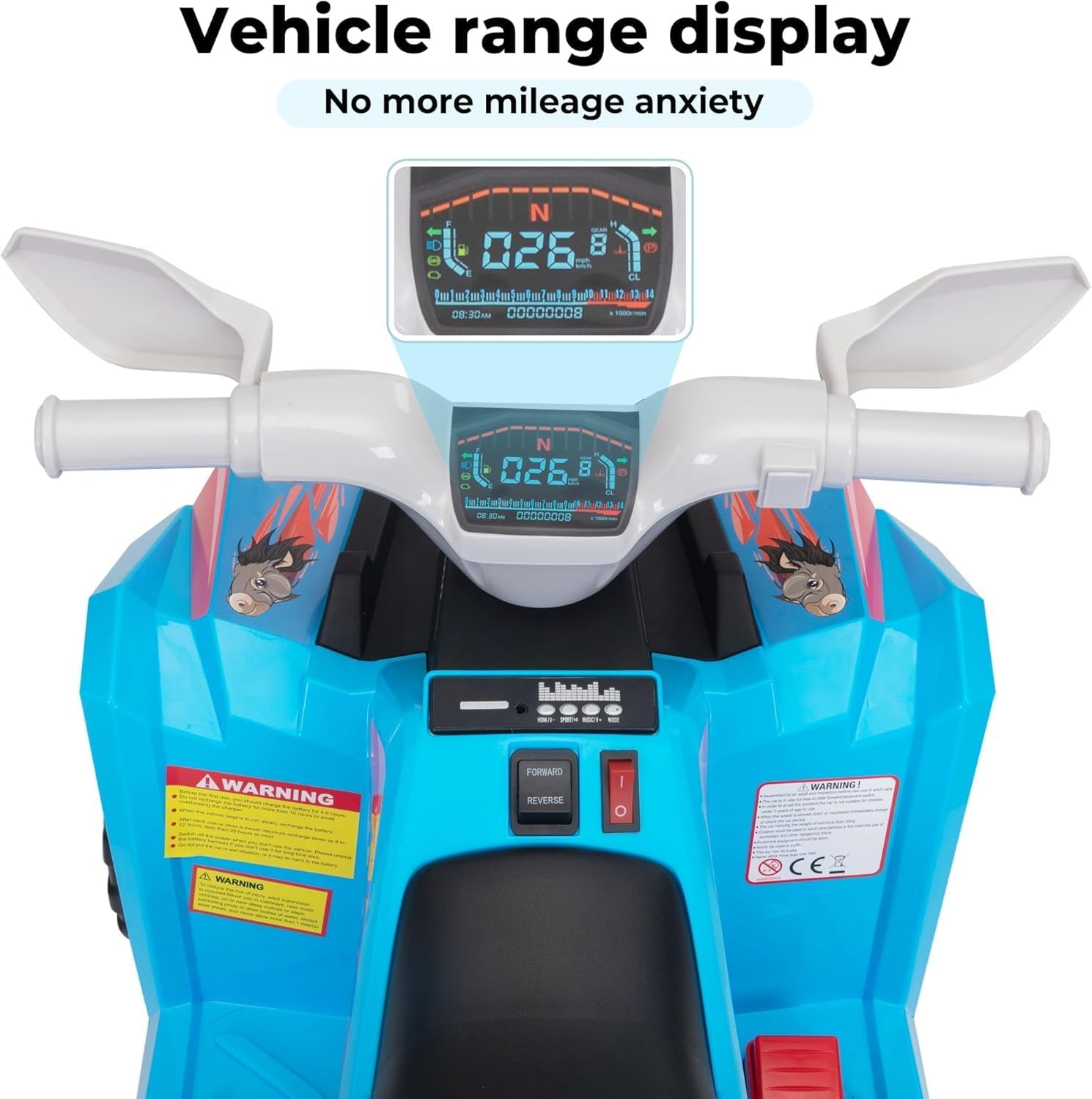 TOBBI 6V Electric Kids Ride On Toy Car with Trailer, Toddler 4 Wheeler Powered Vehicle, ATV to Drive with Music/Battery Volume Display for Children Age 2-6-Blue - Image 8