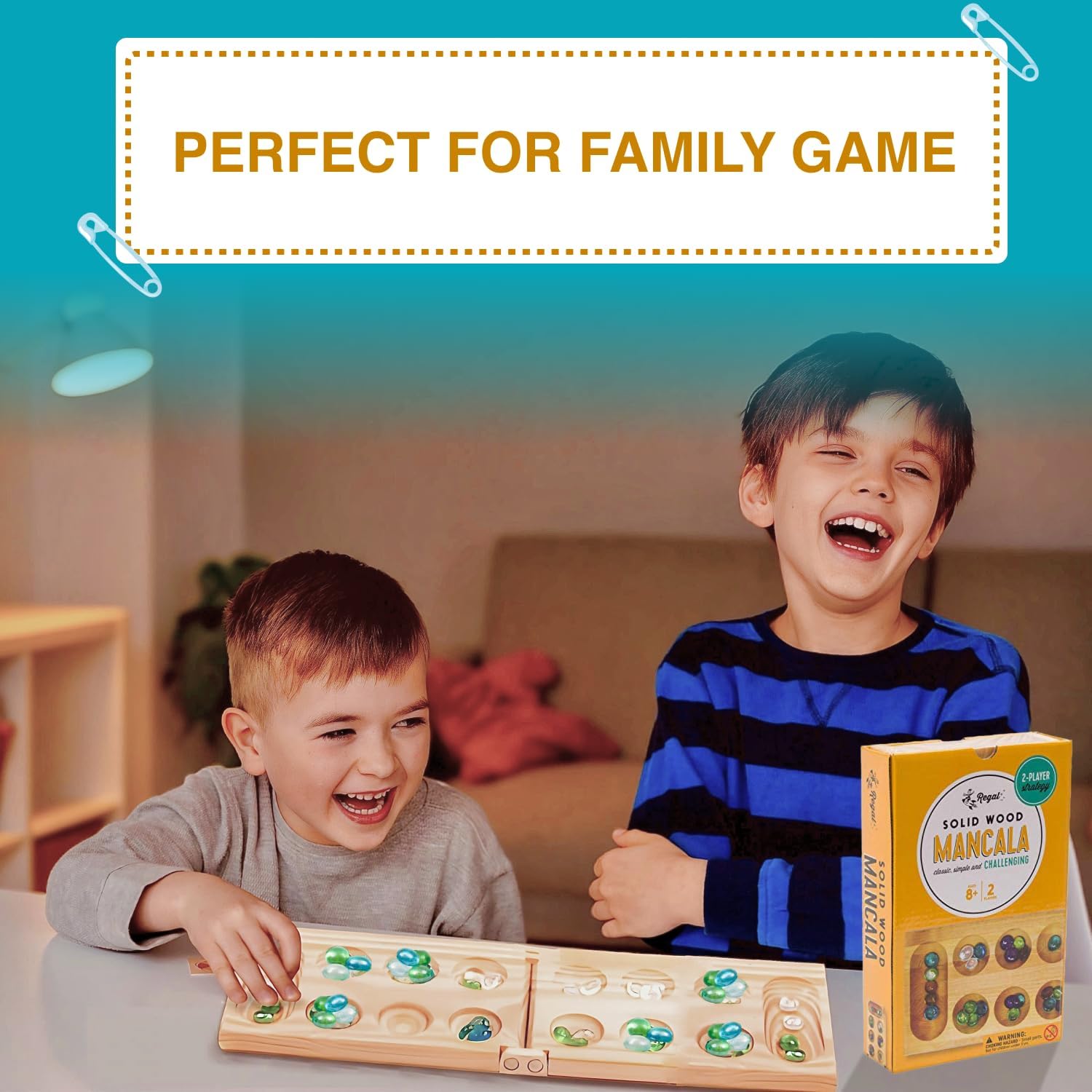 Regal Games Mancala Board Game - Fun Classic Table Game with Wooden Board for Adults & Kids - 48 Glass Mancala Beads & 2 Player Games - Ideal for Family Game Night, Travel (Ages 8+) - Image 2