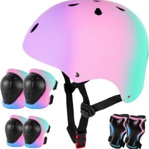 Kids Bike Helmet for 3-5-8-14+ Age Girls and Boys, Kids Helmet with Knee Pads Elbow Pads Wrist Guards,Ventilation Multi-Sport Scooter Rollerblading Skateboarding Cycling