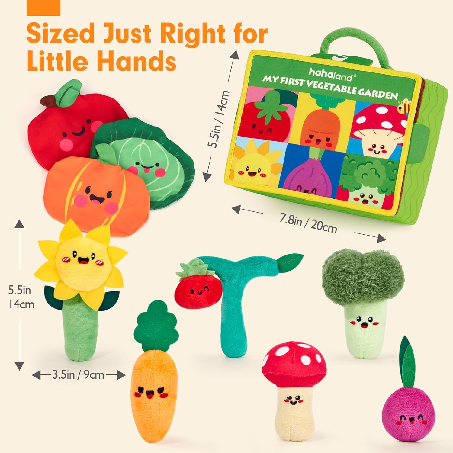 hahaland Baby Toys 6-12 Months - Fruits Vegetables Garden Plant Farm Plush | 6 Month Old Montessori Sensory Toys Carrot Flower with Rattles Mirror Squeaker Crinkle Tissues, 9 Month Old Gifts for Babies - Image 8