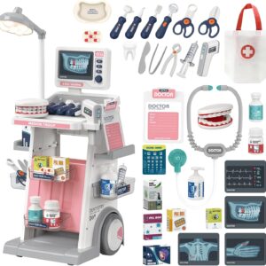RedCrab Doctor Kit for Kids,32PCS Kids Doctors Play Set with Medical Cart,Stethoscope, Thermometer and Syringe,Dentist Doctor Role Play Toy Gift for Girls Boys 3,4,5,6,7,8+ (Pink)
