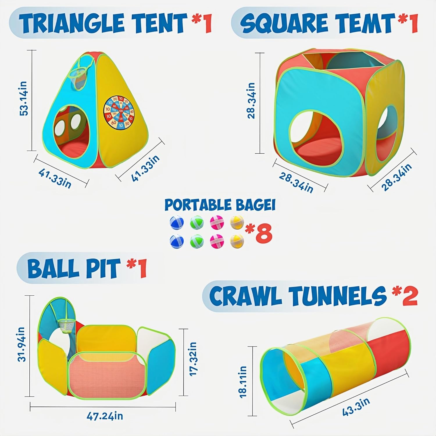 5Pcs Kids Play Tent and Play Tunnel,Ball Pit for Toddler Baby,Foldable Pop Up Tents with Carry Bag,Indoor Outdoor Playhouse with Crawling Toys,Boys and Girls Best Birthday Gifts - Image 2
