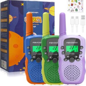 FAYOGOO Walkie Talkies for Kids Long Range 2 Miles, Rechargeable Kids Walkie Talkies 3 Pack with Flashlight, Toys Gifts for 3-12 Year Old Boys Girls, Christmas Birthday Gifts Ideas Present