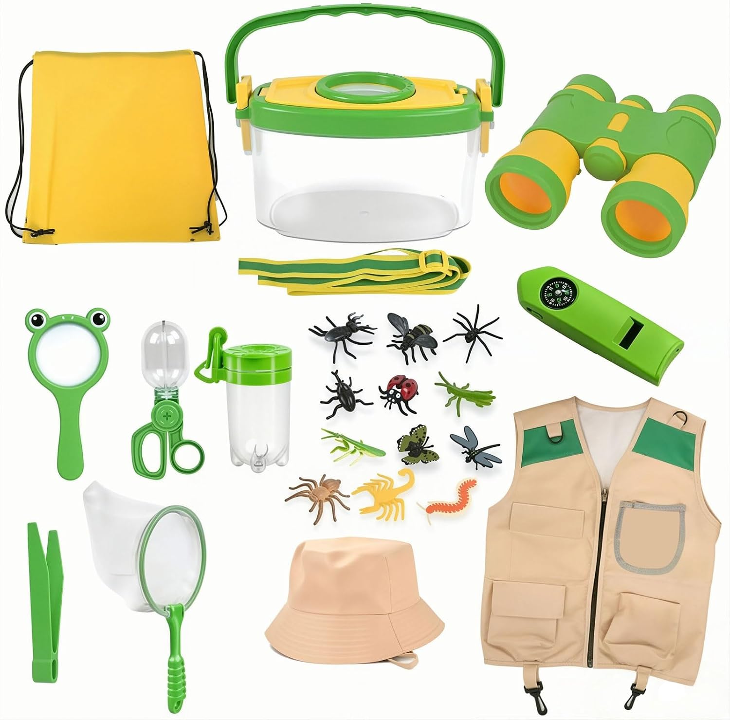 Kids Explorer Kit & Bug Catcher Kit, 23 Pcs Outdoor Adventure Set with Vest & Hat, Binoculars, 12 Insect Figures,Camping Hiking Toys Gift for Boys Girls Age 3-8