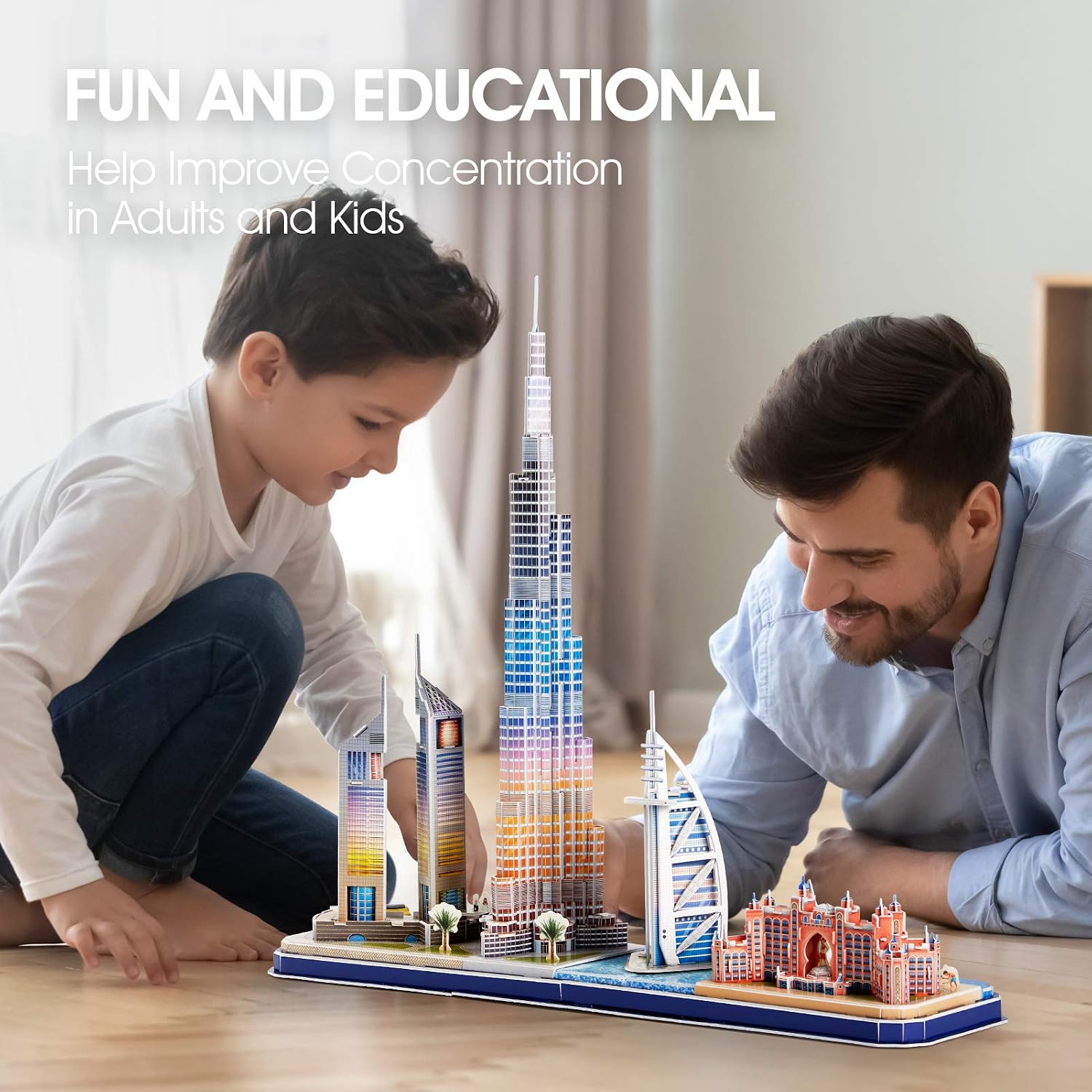 CubicFun 3D Puzzles for Kids Ages 8-10 LED Dubai Cityline, Arts and Crafts for Kids Ages 8-12 STEM Projects for Kids Ages 8-12 Gifts for 8 Year Old Toys for 8 Year Old Girls Lighting Architecture - Image 3