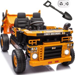 12V 2-Seater Kids Ride on Truck Electric Toy Car with Electric Dump Bed, Parents Remote Control Kids Car Tractor Toys Ride-on Dump Truck for Boys and Girls Ages 3+, Yellow