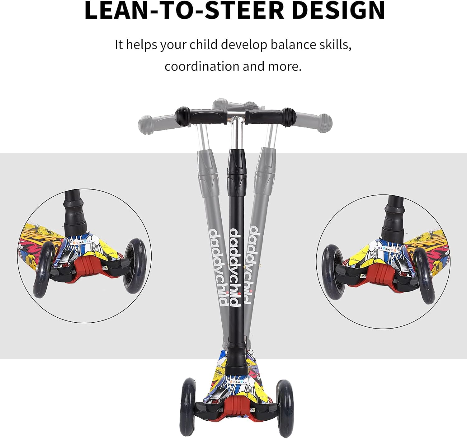 Scooters for Kids 3 Wheel Kick Scooter for Toddlers Girls & Boys, 4 Adjustable Height, Lean to Steer, Extra-Wide Deck, Light Up Wheels for Children from 3 to 14 Years Old - Image 3