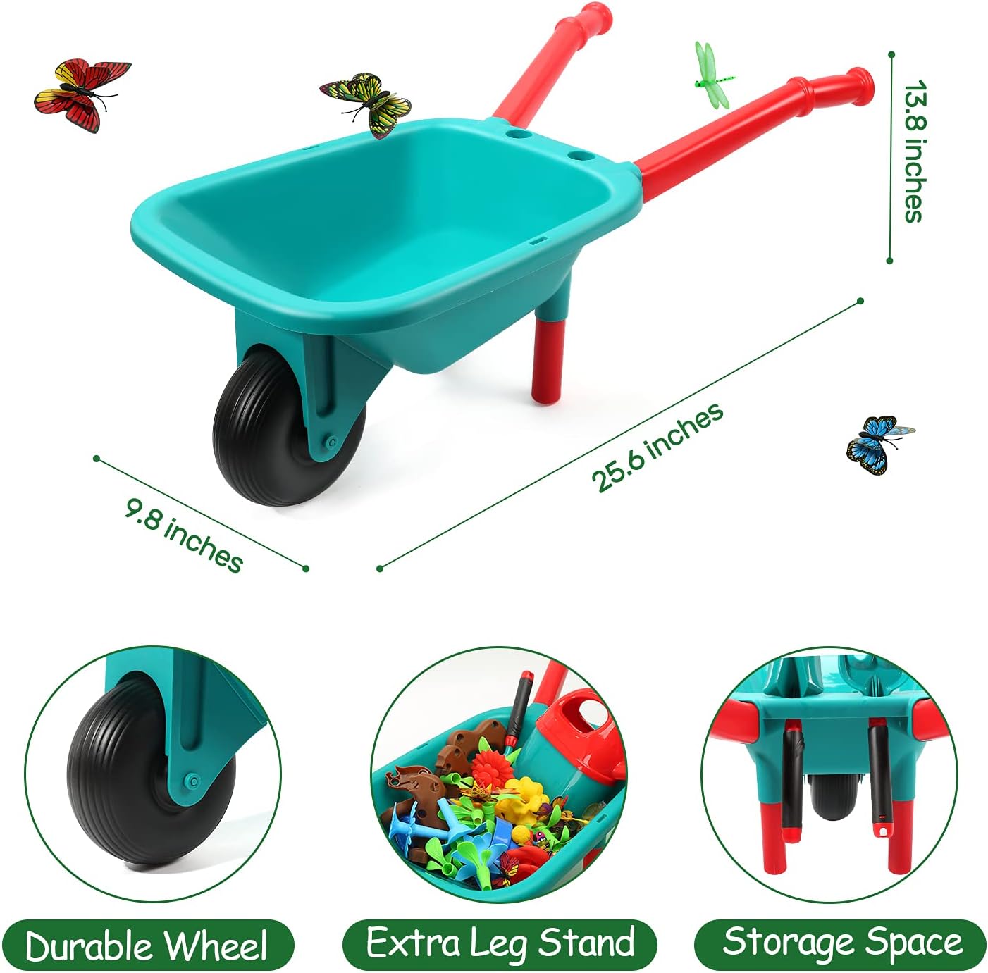 CUTE STONE Kids Gardening Tool Set, Garden Toys with Wheelbarrow, Watering Can, Shovel, Flower Garden Building Toy, Pretend Play Outdoor Indoor Activities Stem Toy Gifts for Boys Girls - Image 4