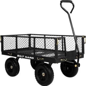 BILT HARD 880 lbs 10″ Tires Steel Garden Cart with 180° Rotating Handle and Removable Sides, Heavy Duty 4 Cu.Ft Capacity Utility Garden Carts and Wagons, Black