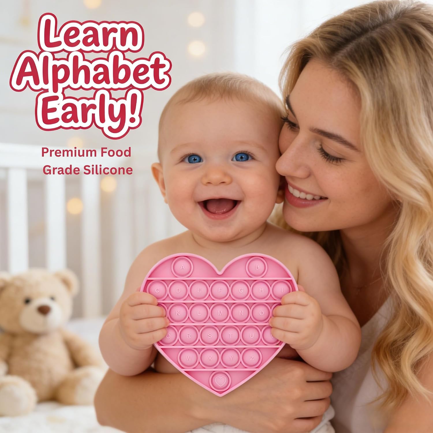 Fidget Toys for Girls & Toddlers, Pink Heart Alphabet Embossed Pop Bubble, Calming Sensory Toy for Educational Fine Motor Skills, Autism & ADHD Support. Valentines, Xmas, Birthday Classroom Party Gift - Image 4