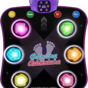 Flooyes Dance Mat Toys for 3-12 Year Old Kids, Electronic Dance Pad with Light-up 6-Button Wireless Bluetooth, Music Dance with 5 Game Modes, Birthday Toys Gifts for 3 4 5 6 7 8 9 10+ Year Old Girls
