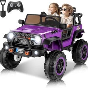 Hikole 24V 4WD Ride on Toys with Remote, 2 Seater Kids Electric Car with 20 Inch Seater, 4x100W Motors, 4 Shock Absorbers, Music Play,Bright Light, 24 Volt Kids Vehicles- Purple