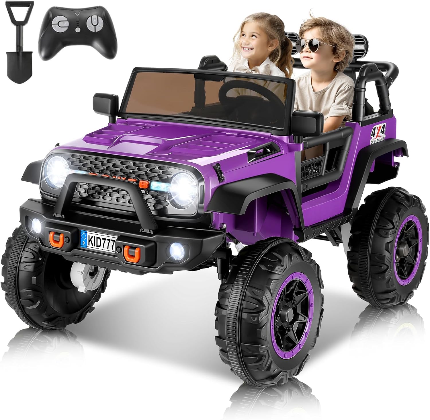 Hikole 24V 4WD Ride on Toys with Remote, 2 Seater Kids Electric Car with 20 Inch Seater, 4x100W Motors, 4 Shock Absorbers, Music Play,Bright Light, 24 Volt Kids Vehicles- Purple