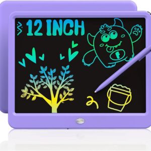 TEKFUN 12 Inch LCD Writing Tablet for Kids, Coloring Drawing Pad, Mess Free Doodle Board, Airplane Travel Toys for Boys and Toddlers, Road Trip Essentials, Gifts for 3-8 Year Old Girls (Purple)