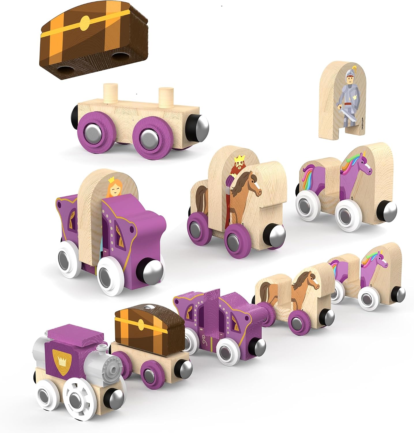 Wooden Train Set 68 PCS Castle Dragon Unicorn Fantasy Kingdom Adventure Playset w/Storage Box Train Toys for Girls Toddlers Grandkids Kids Compatible with Thomas Brio Melissa and Doug - Image 3