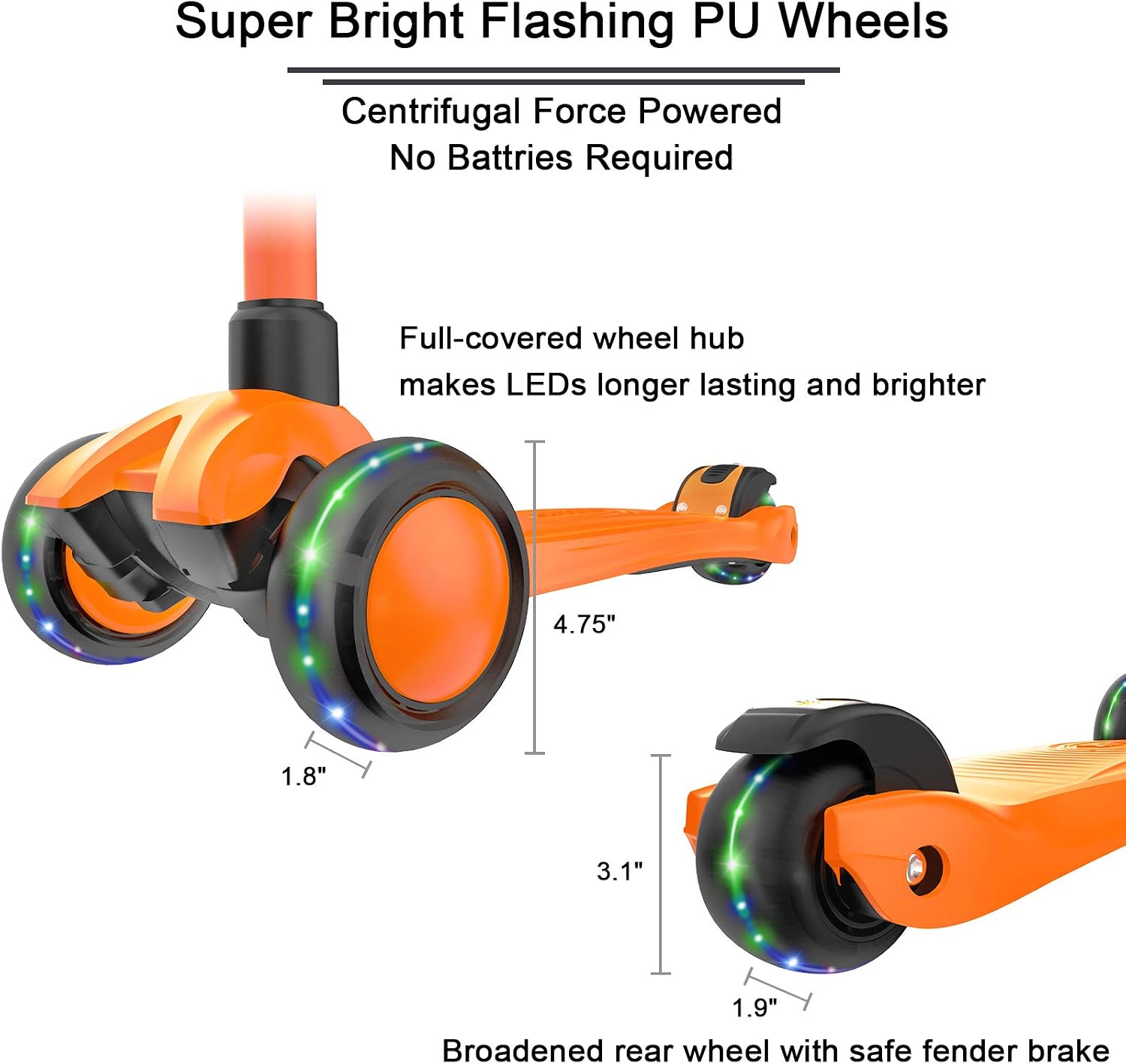 Allek Kick Scooter B03, Lean 'N Glide 3-Wheeled Push Scooter with Extra Wide PU Light-Up Wheels, Any Height Adjustable Handlebar and Strong Thick Deck for Children from 3-12yrs (Orange) - Image 4
