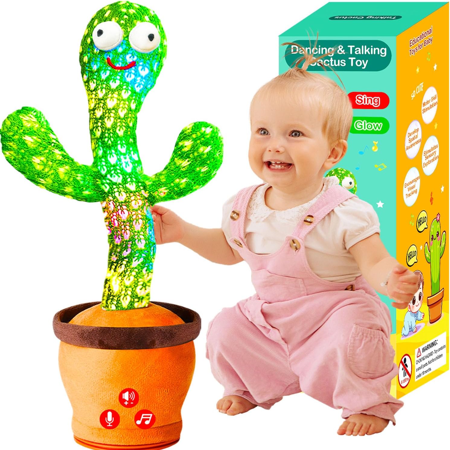 Baby Toys Interactive, Dancing Talking Cactus Toy Volume Adjustable, Singing Mimicking Repeating Recording, Funny Cactus Sings 50+ English Songs, Toys for Baby Toddler, 1 Year Old Gifts for Boys Girls