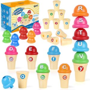 Torlam Alphabet Learning Ice Cream Toy Play Set, Toddler to Little Kid, Letter Matching Toy, 26 Letters Games, 52 Pieces