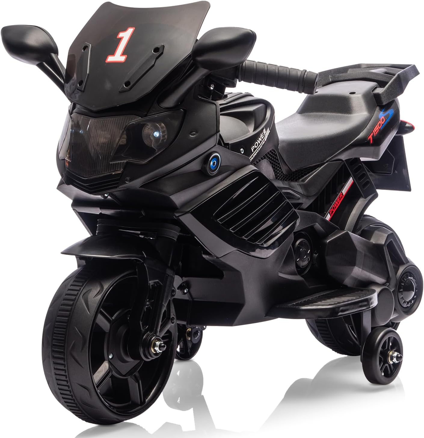 Kids Ride On Motorcycle, 6V Battery Powered Electric Motorcycle, w/Treaded Tires, Horn, Working Headlight, Music, Training Wheels, Stable Ride On Toys for Kids Toddler Boys Girls 3-6, Black