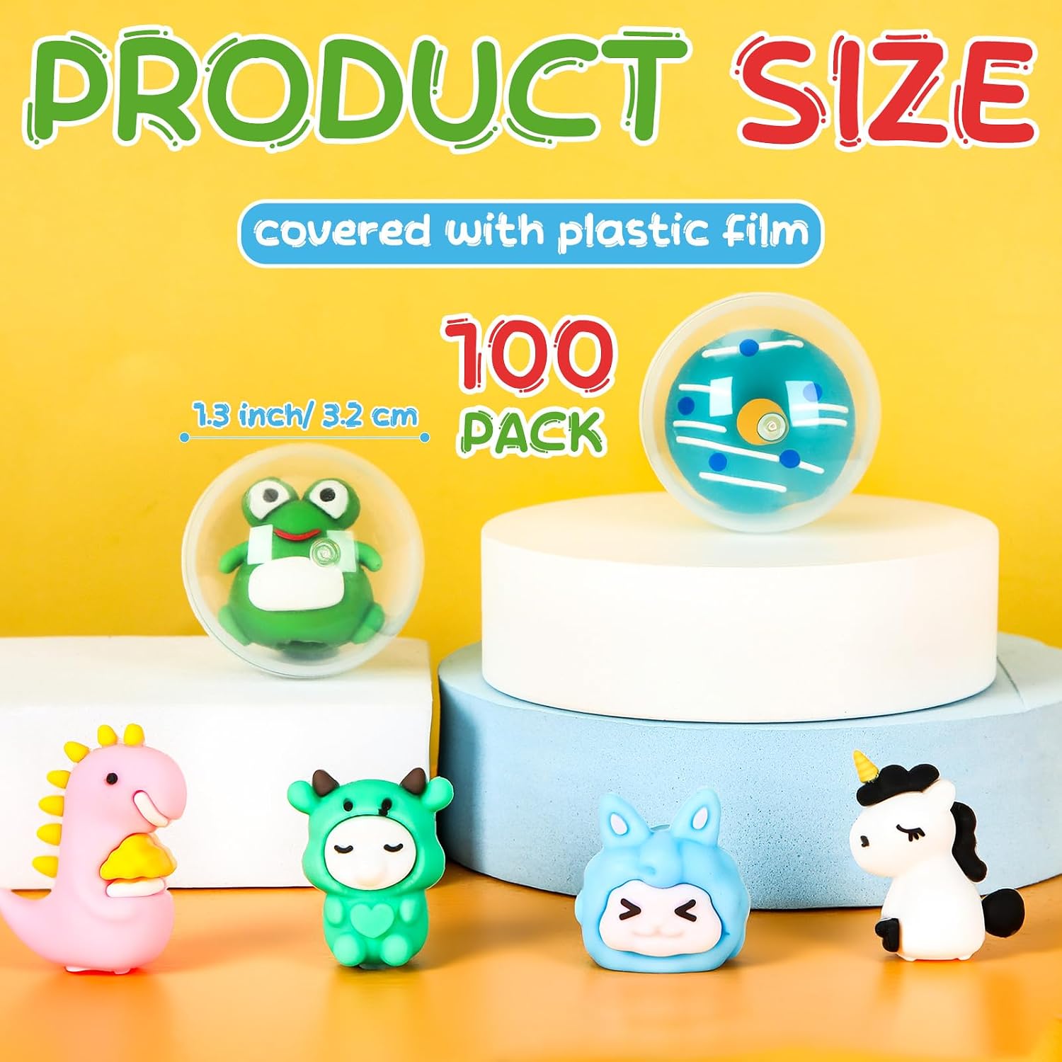 Civaner 100 Pcs Gumball Capsules Toys Clear Vending Machine Capsules with Cute Cartoon Toys Mini Round Capsule Gift for Kindergarten Xmas Easter Basket Stuffers Claw Machine Prizes Classroom Prizes - Image 2