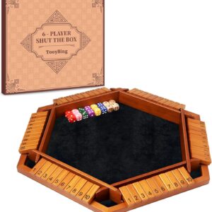 TooyBing Upgraded 1-6 Players Shut The Box Dice Game, Wooden Board Table Family Game for Kids and Adults with 16 Dice, Classic Tabletop Math Game for Pub Classroom Party, Gift for Christmas Birthday