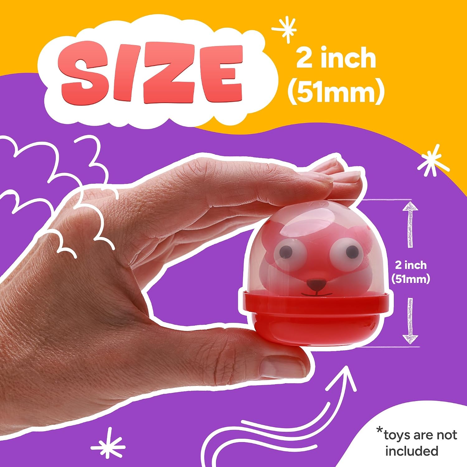 Entervending Vending Machine Capsules - 2 Inch Frosty-Clear Acorn Capsules - 50 Pcs Empty Toy Capsules - 7 Colors Plastic Capsules for Toys - 51 mm Prize Machine Capsules - Claw Machine Containers - Image 2