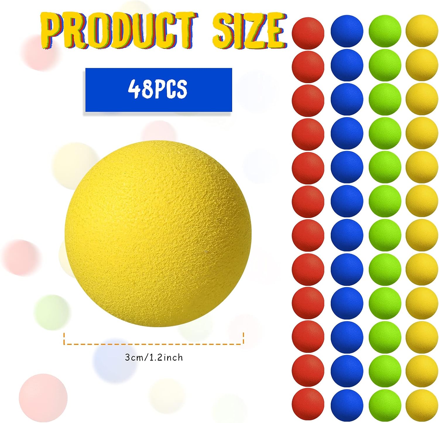 Sumind 48 Pieces Foam Balls Bulk Rounds Refill Balls Soft Foam Bullet Replacement Refill Pack for Blasters Guns for Kids Birthday Party Games Favors Gifts for Boys and Girls(Red, Blue, Green, Yellow) - Image 4