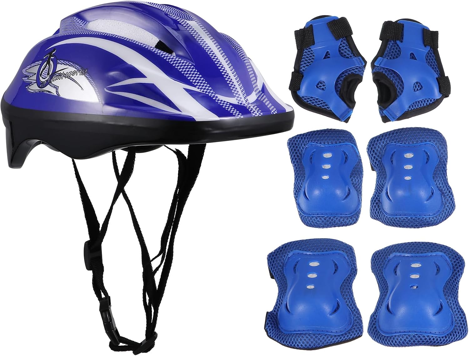 Kids Helmet with Sports Protective Gear Set: Adjustable Helmet for Ages 3-8 Boys Girls, Toddler Knee Elbow Wrist Pads for Cycling Biking Riding Skating Scooter (Blue)