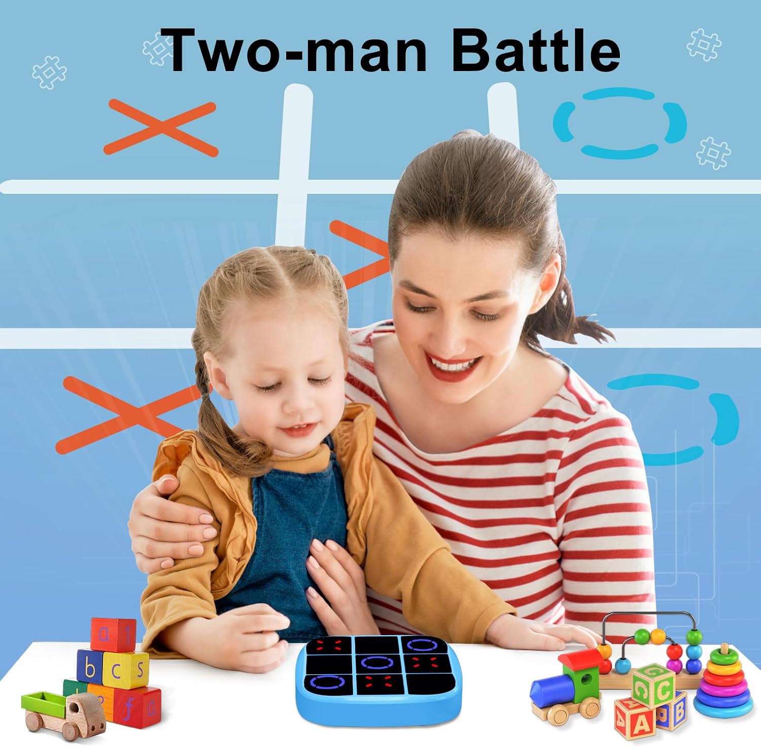 Tic-Tac-Toe Bolt Game, 4-in-1 Handheld Puzzle Games Console, Electronic Tic-Tac-Toe Game for Educational and Memory Growth, Portable Travel Games for Car Ride, Board Games for Kids and Adults (Blue) - Image 6