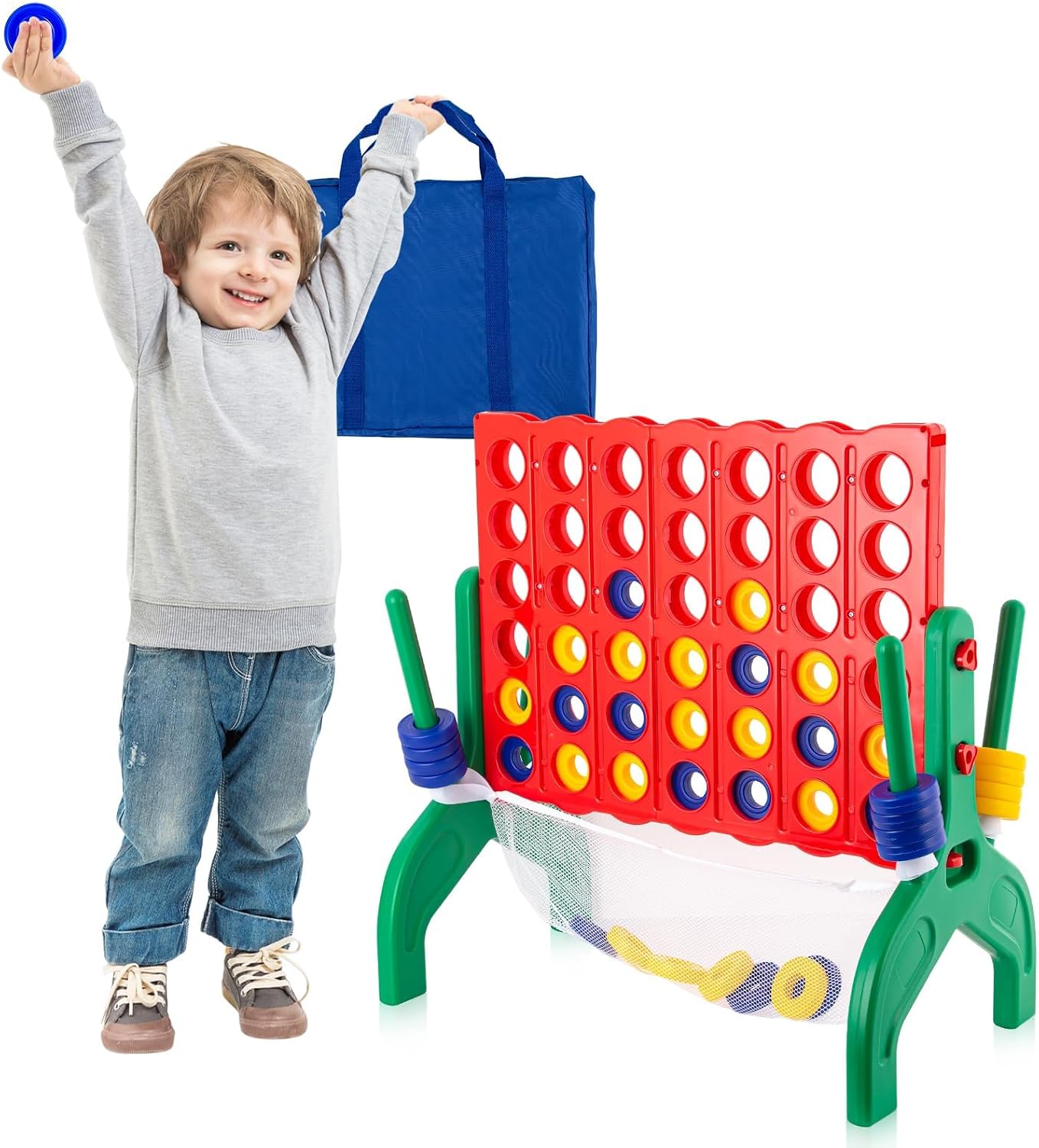 1.9 Feet Giant 4 in A Row Game, Jumbo 4-to-Score Connect Game Set for Kids & Adults Outdoor Yard, Lawn & Indoor Floor Play, Family Game Night & Party Board Games, Grand Birthday Easter Gifts